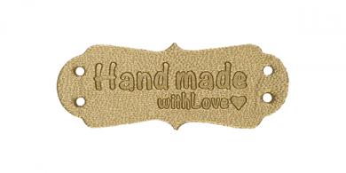 Application faux leather label Handmade with Love gold 