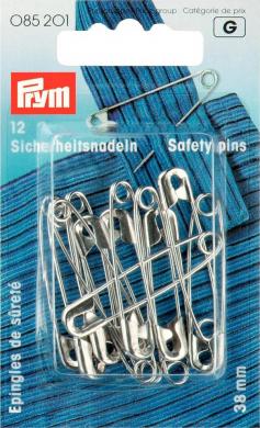 Safety pins H&T 38mm si-col         12pc 