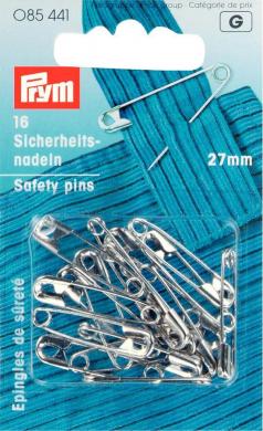 Safety pins H&T 27mm si-col         16pc 