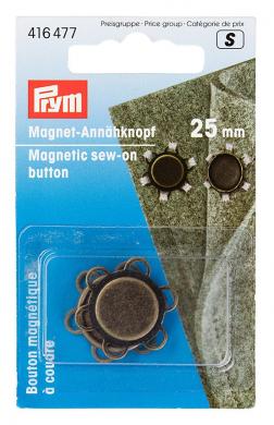 Magnet-Annähknopf 25 mm altmessing 