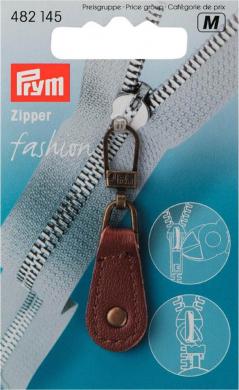 Fashion zip puller leather brown     1pc 