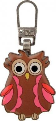Zip puller for kids Owl brown/pink 1pc 