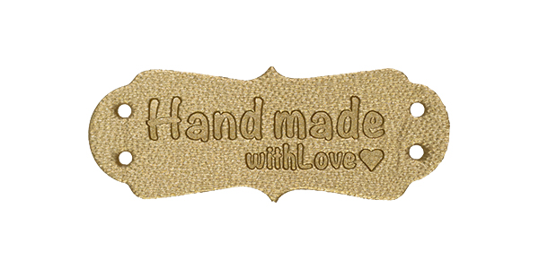 Großhandel Applikation Kunstleder Label Handmade with Love gold
