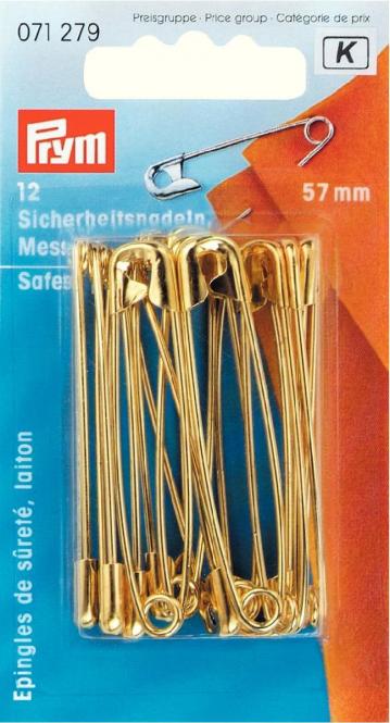 Wholesale Safety pins brass 57mm go-col 12pc