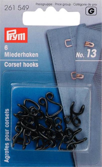 Wholesale Corset hooks/eyes br 13/large black  6pc