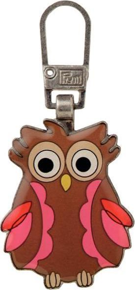Wholesale Zip puller for kids Owl brown/pink 1pc