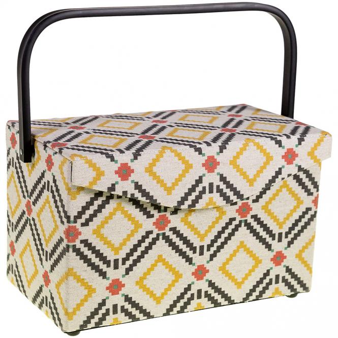 Wholesale Sewing basket ethno angular with plastic handle