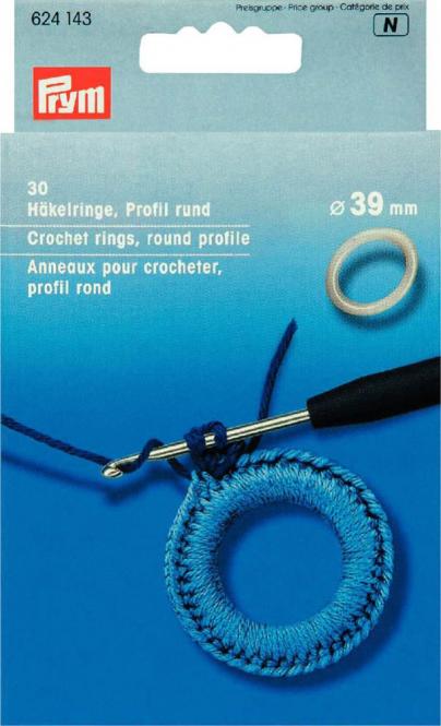 Wholesale Crochet Rings plast 39 mm round wht 30pc