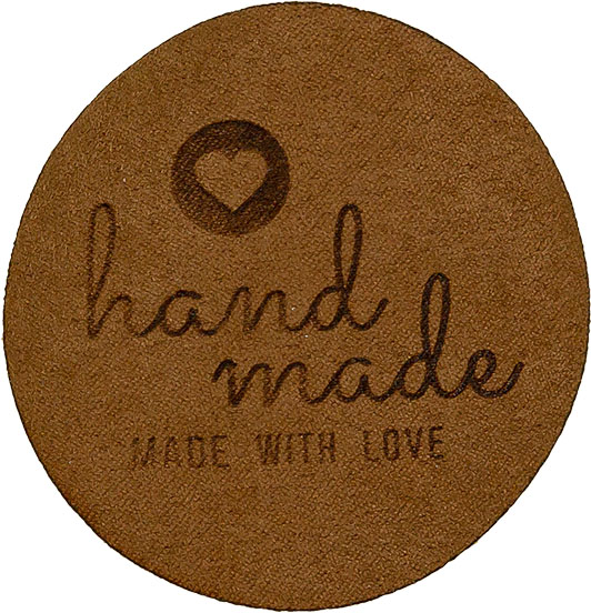 Großhandel Applikation Wildlederimitat handmade made with Love braun